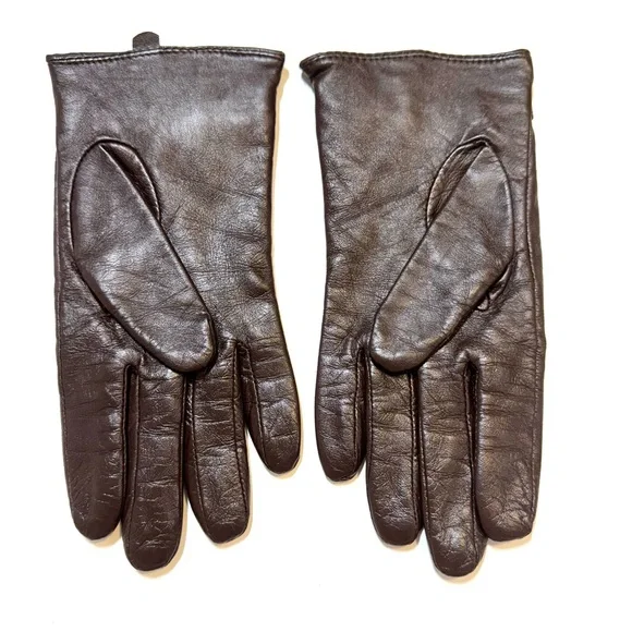 Vintage Merona Brown Leather Gloves with Tartan Plaid Fleece Detail Small Medium - Picture 5 of 7